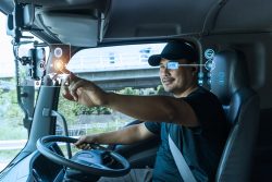 Asian,Truck,Drivers,Locate,Their,Position,On,Digital,Map,,Realistically