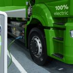 Green,Electric,Truck,Is,Charged,From,The,Charging,Station.,Concept